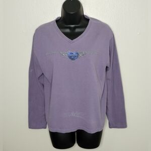 VINTAGE 90s Reebok Women's Large T-shirt V-neck L/S Heart & Soul Lavender Cotton